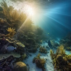 Fototapeta na wymiar underwater life on a coral reef in the caribbean generated ai 