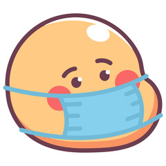 Cute emoticon in medical mask vector cartoon sign.