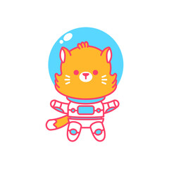 Cute cat cosmonaut in space vector cartoon character isolated on a white background.