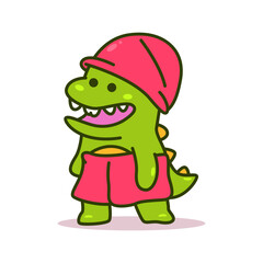 Cute dinosaur after shower vector cartoon character isolated on a white background.