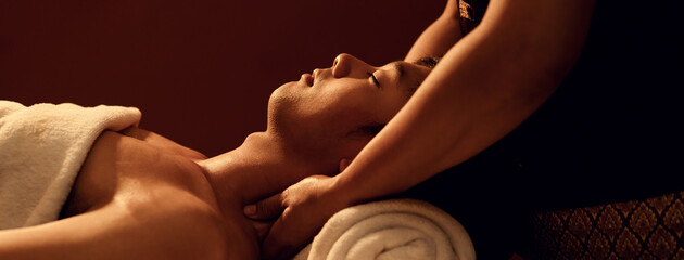 Aromatherapy massage, Relaxation Asian man customer get service aromatherapy massage neck and...