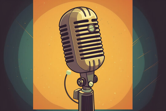 Generative AI illustration of a retro podcast microphone with advertising space