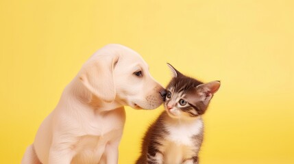 Puppy giving kitten a kiss. Generative AI