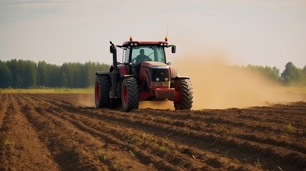 Farm tractor in a field plowing the land. Generative AI