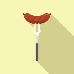 Fork bbq sausage icon flat vector. Grill food. Dinner fire