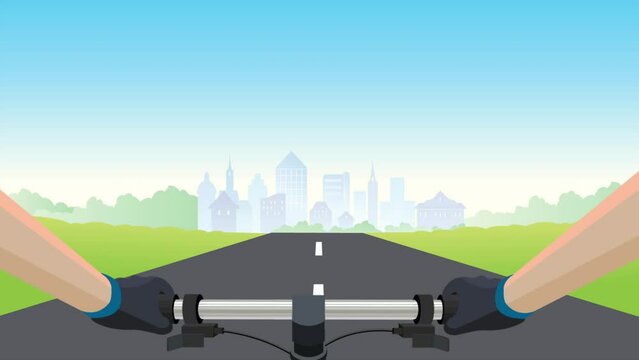 Animation Loop design of a person riding bicycle on a road