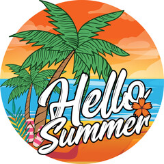 Fototapeta na wymiar Hello Summer Beach T-shirt Design