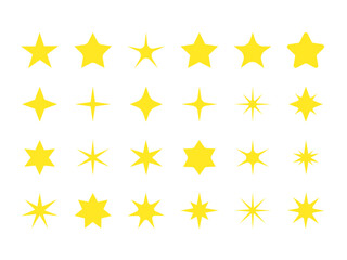 Collection of vector symbols. Shining twinkling stars and sparkles on a white background