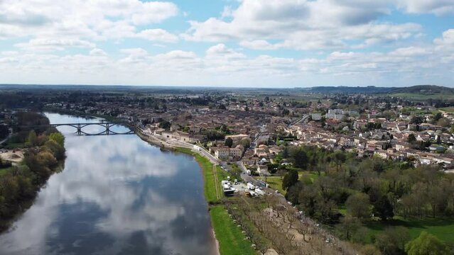 Aerial view of Castillon-la-Bataille in Gironde in southern France