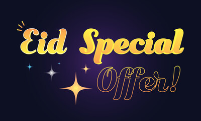 Eid special offer neon light color 3d calligraphic text effect background design template vector