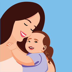 A Mother hugs her baby to her chest, Mother`s day-vector Artwork