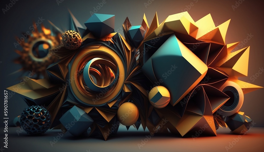Wall mural 3d abstract realistic background with different shapes and colors. generative ai. business wallpaper