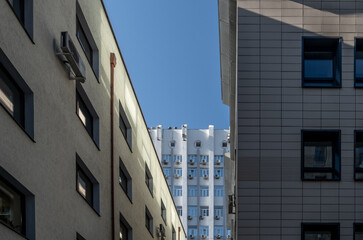 The walls of old buildings in the city center.