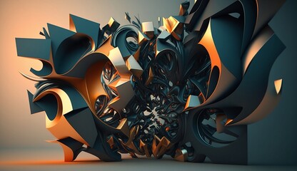3D abstract realistic background with different shapes and colors. Generative ai. Business wallpaper.
