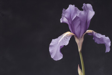 A painting of a single iris flower in light indigo. 