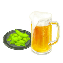 ビールと枝豆のイラスト　生ビール　ジョッキ