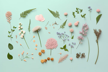 Flat lay of gardening objects for presentations, inspirations etc. Calm and minimalistic layout