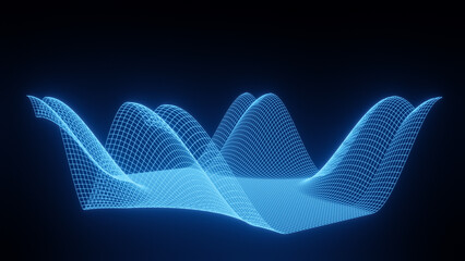 Mathematical formula equation axis visualization, modern abstract grid, wireframe structure, digital technology science concept 3D render isolated on black background with copy space for text