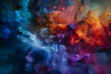 an abstract purple and blue paint background featuring a rainbow of colors