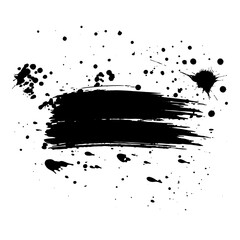 Brush stroke with ink drops. Grunge background. Vector illustration