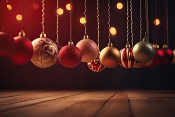 Christmas balls in warm tones, perfect for use in vibrant stage backgrounds, festive colors. Generative AI