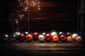 Naklejka premium Christmas balls in warm tones, perfect for use in vibrant stage backgrounds, festive colors. Generative AI