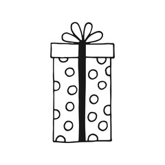 Gift box with different bows. Hand drawn vector illustration.