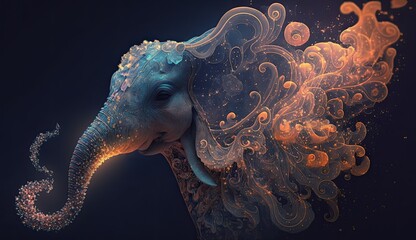 Iridescent Sea Corals in the Shape of an Elephant with Generative AI