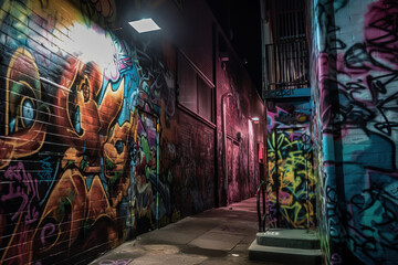 Fototapeta na wymiar Street art alley in urban city, Generative AI