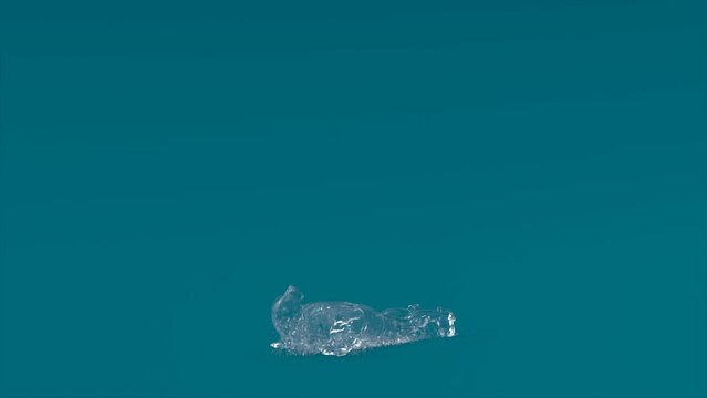3d rendering of a working out human made of water, blue background, looping animation. burpees