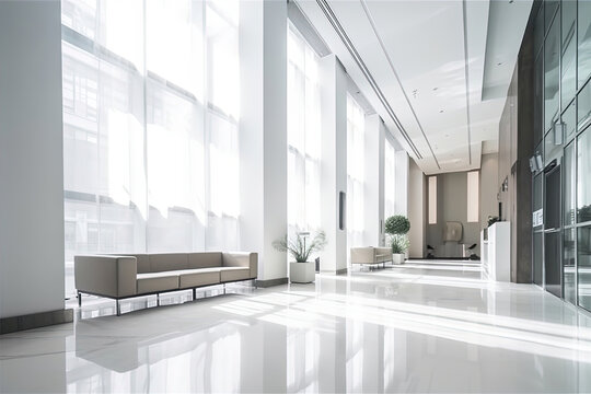 Blurred reception area of a hotel or office, showcasing contemporary luxury and design