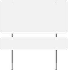 Obraz premium Various road, traffic signs. Highway signboard on a chrome metal pole. Blank white board with place for text. Information sign mockup. Vector illustration.