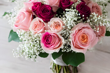 beautiful bouquet of red and pink roses, mother's day, wedding, floral decoration