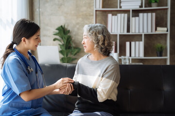 portrait of female doctor she is encouragement while recommending medications at the clinic..