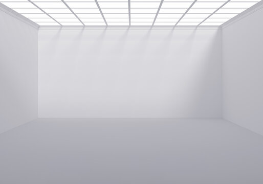 Roof with lights on Futuristic empty room exhibition in white background.