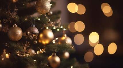 クリスマスツリー、ボールドとぼやけた光沢のあるライトGenerativeAI
