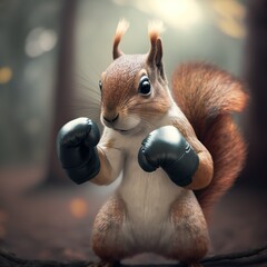squirrel with boxing gloves - obrazy, fototapety, plakaty