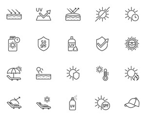 Fototapeta premium set of sun protection icons, sunscreen, sunburn, summer