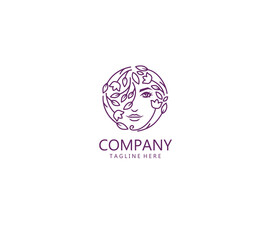 beauty face women floral line art logo