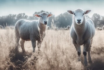 Fototapeta premium 2 sheep wandering the wheat fields