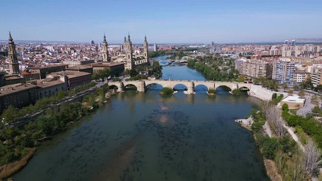 Aerial Footage Of Zaragoza, Spain

