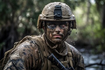 Obraz premium Intense Navy SEAL Candidate Training: Grueling Exercises for Elite Soldier Selection Generative AI