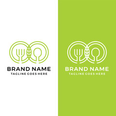 Fork with spoon organic logo design. Healthy food icon template