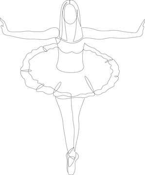 One single line drawing of young ballet dancer. Ballerina continuous line draw design. Vector illustration.