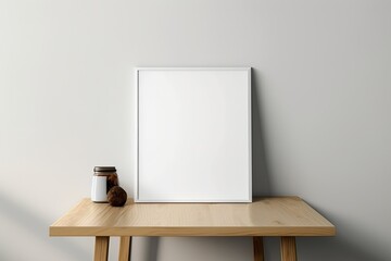 blank picture frame and a jar of jam on a table. Generative AI