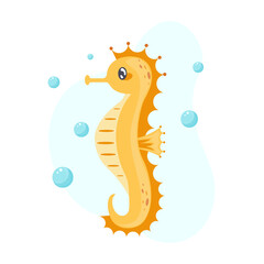 Cute seahorse isolated on white background. Sea animal vector illustration