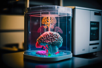 Medicine 3d printer for organ brain printed. Concept new technology transplant. Generation AI.