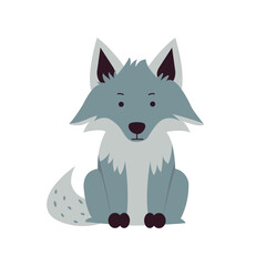 Simple vector grey baby wolf. Nursery animal. Scandinavian style. Forest friends. Isolated on a white background