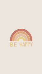 Icono, ilustración y/o dibujo de un arcoíris con el título "be happy"