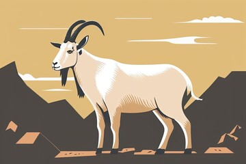 goat standing triumphantly on the peak of a mountain. Generative AI